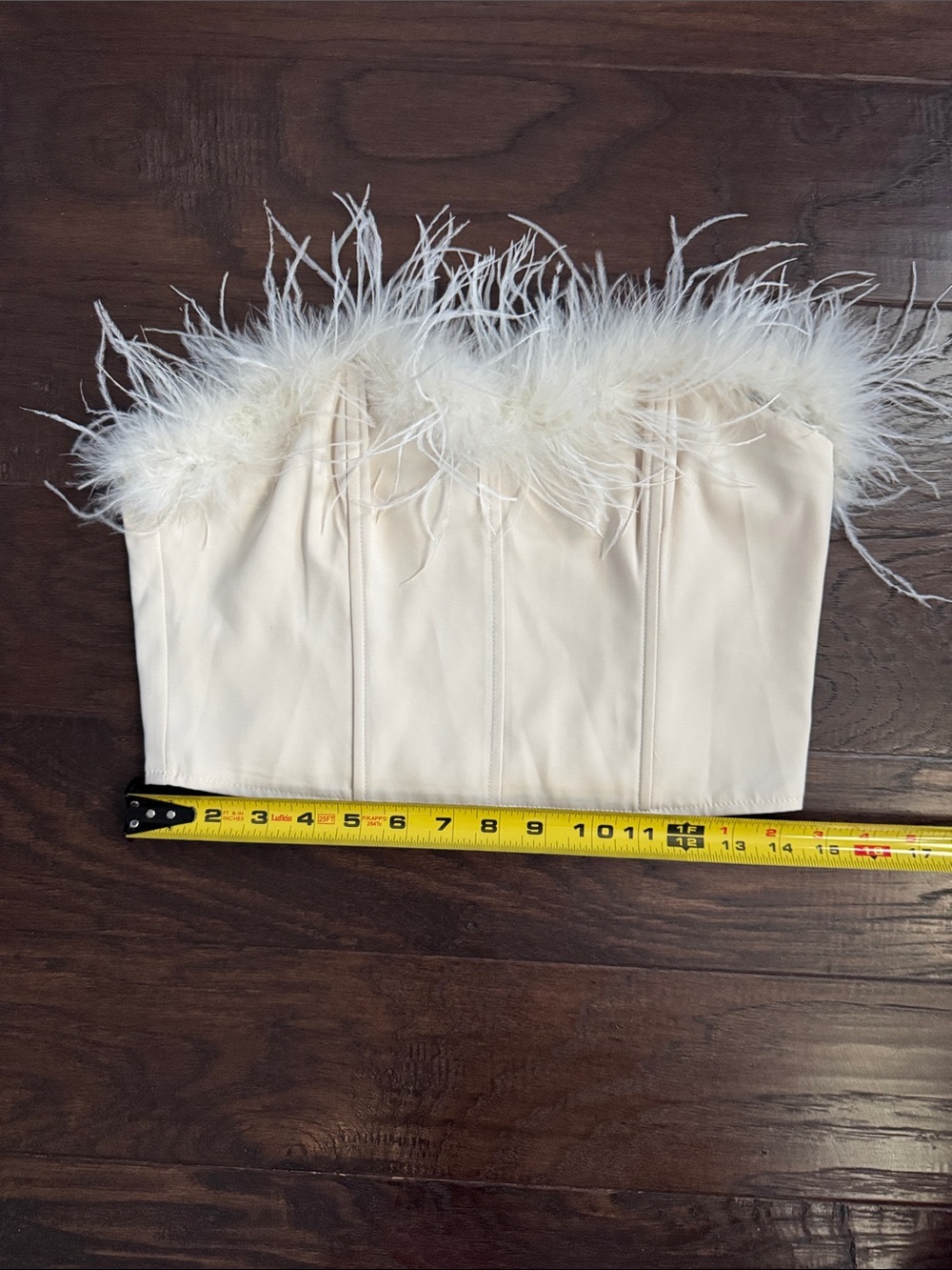 Feather Trim Strapless Bustier Top — Ivory - Picture 4 of 6